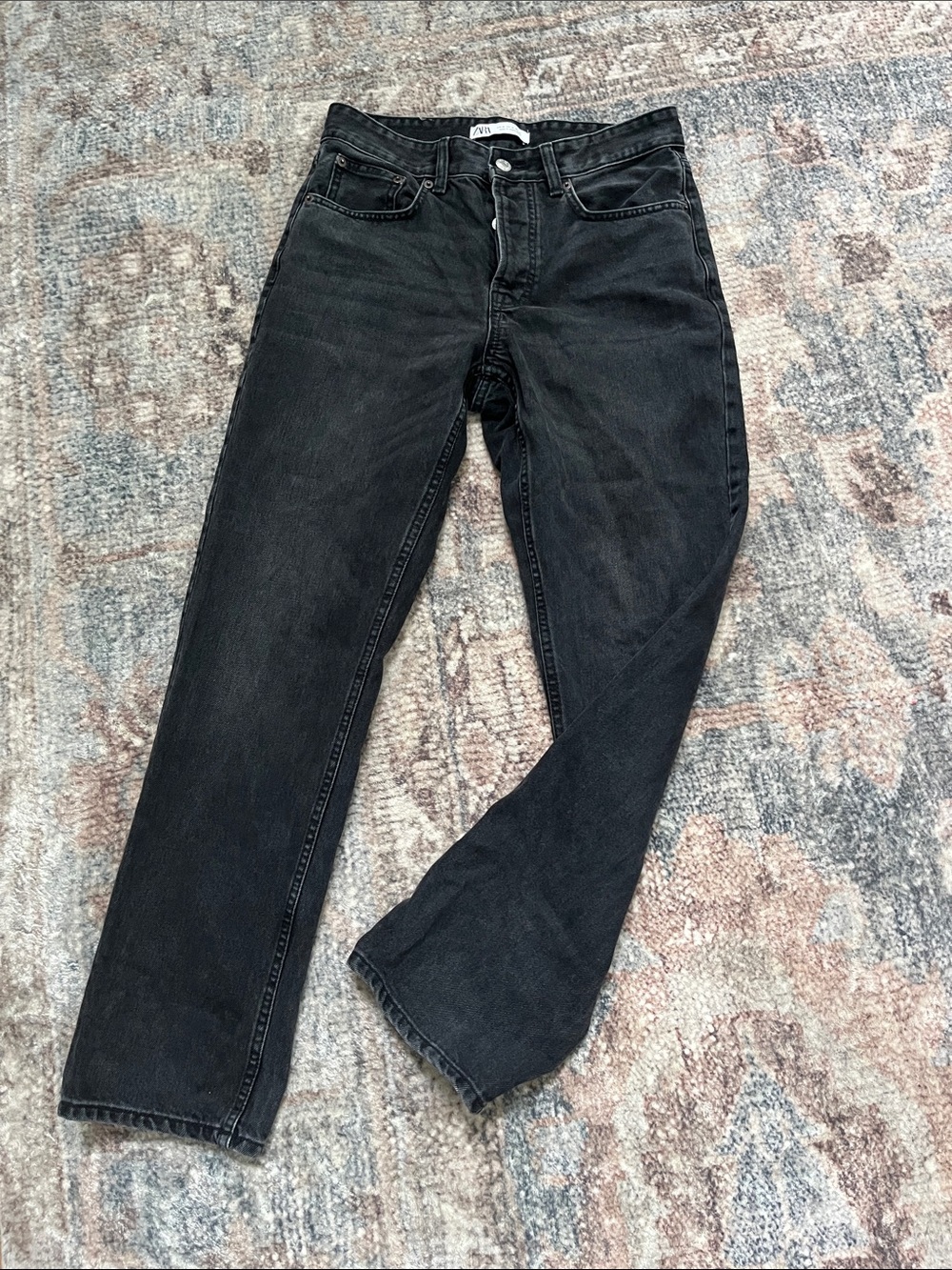 Zara Black Straight Leg High Waist Jeans